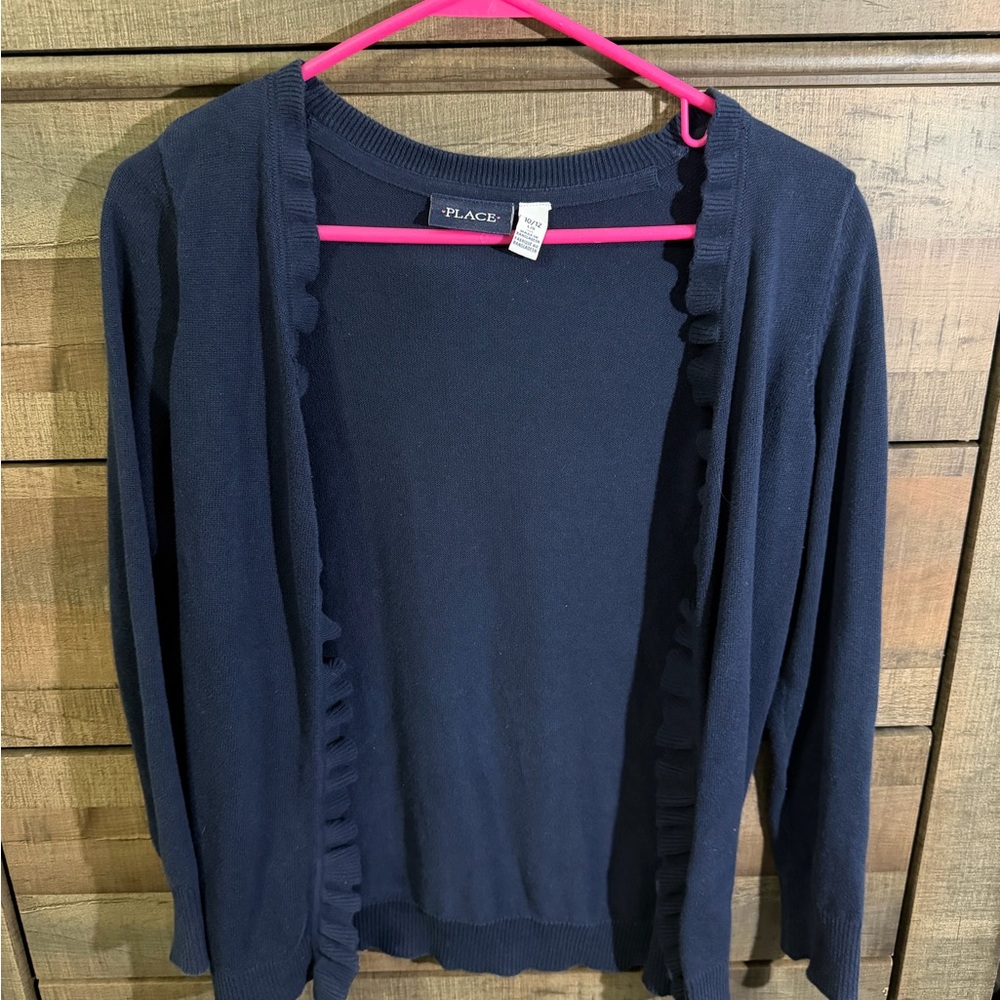 Navy Ruffled Open Cardigan - Picture 2 of 3